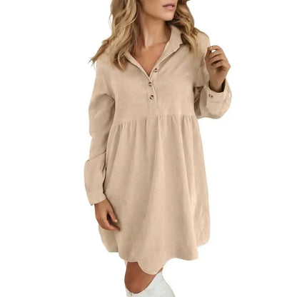 Women's Corduroy Half Button Collared Mini Dress with Pocket