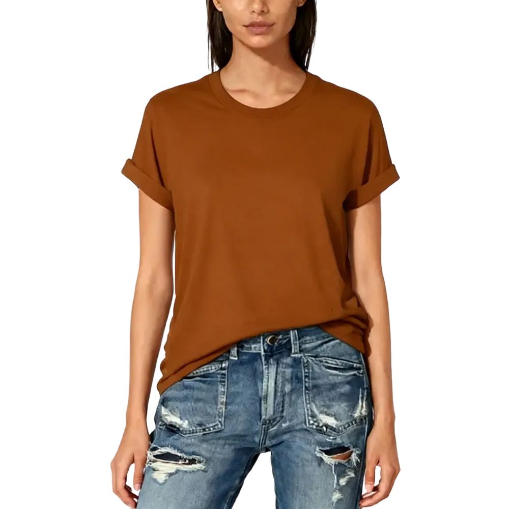Women's Solid Round Neck Tee, Casual Short Sleeve Crew Neck T-Shirt for Summer