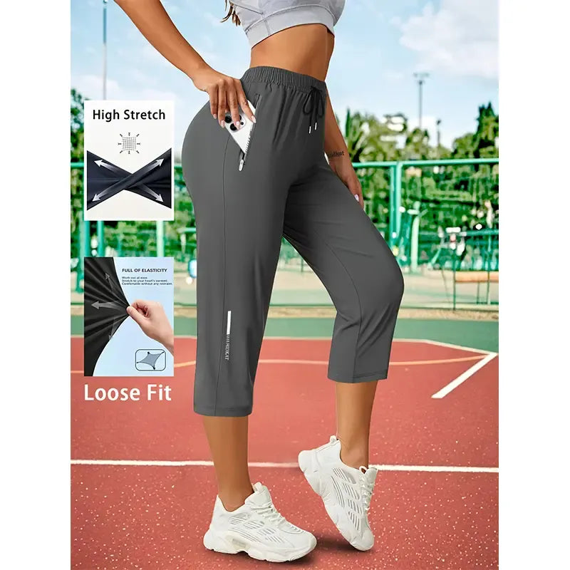 Women’s ice silk breathable high-stretch capri pants