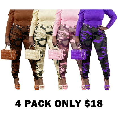 Women's Camo Print Button Fly Cargo Pants