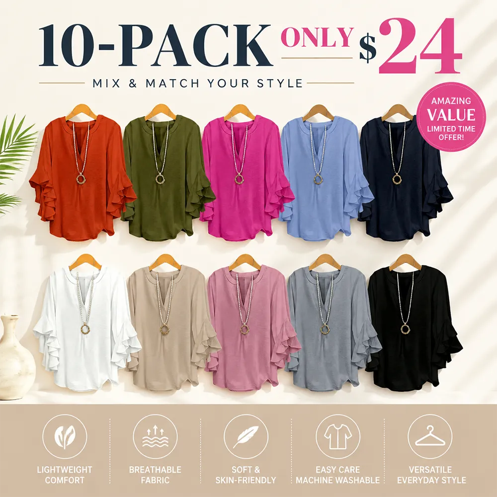 Plus Size Ruffle Sleeve V-Neck Shirt Top