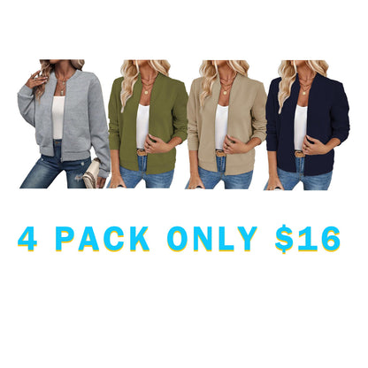 Women's Solid Textured Zip Up Jacket