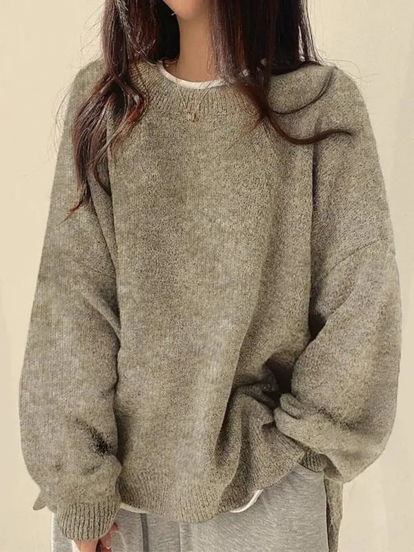 Drop Shoulder Split Hem Sweater
