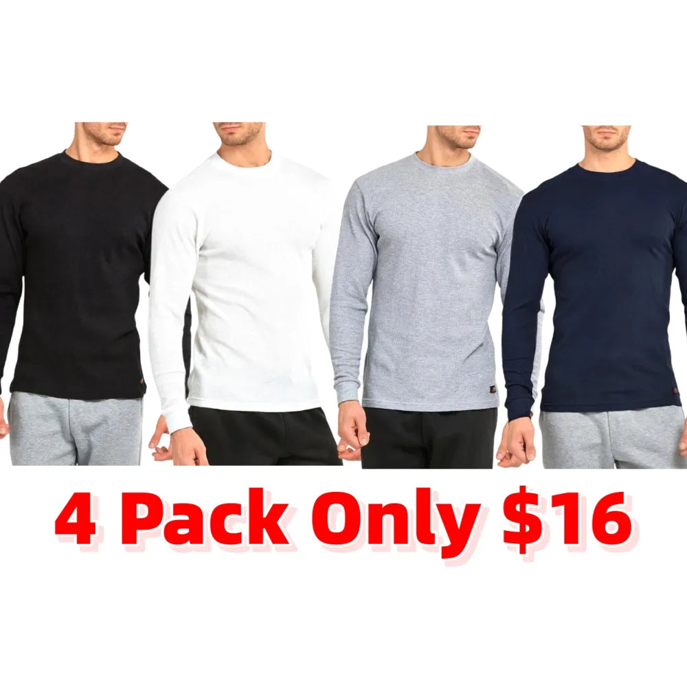 Men’s Cotton Waffle-Knit Thermal Shirt – Long Sleeve Warm Crewneck Top