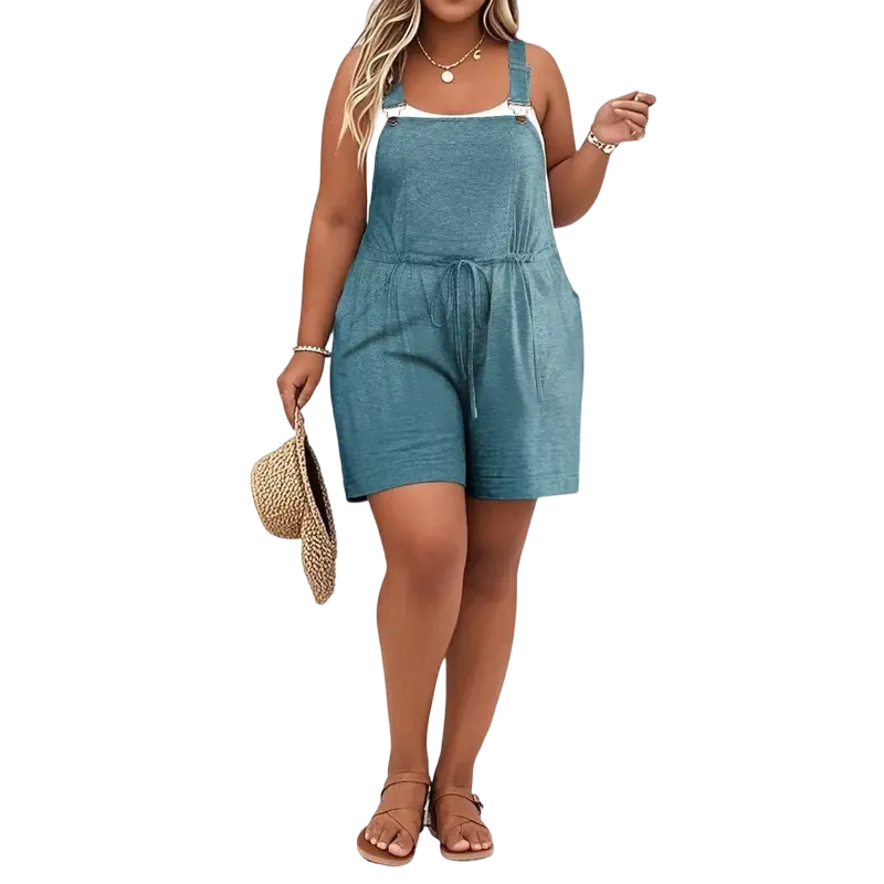 Plus Size Women's Jumpsuit with Straps, High Waist, Short Style