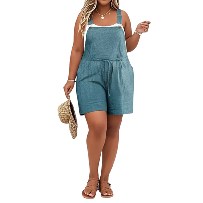 Plus Size Women's Jumpsuit with Straps, High Waist, Short Style