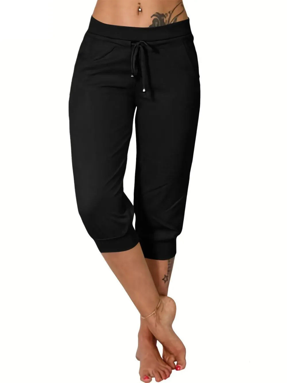 Women's Plain Drawstring Waist Capris Pants