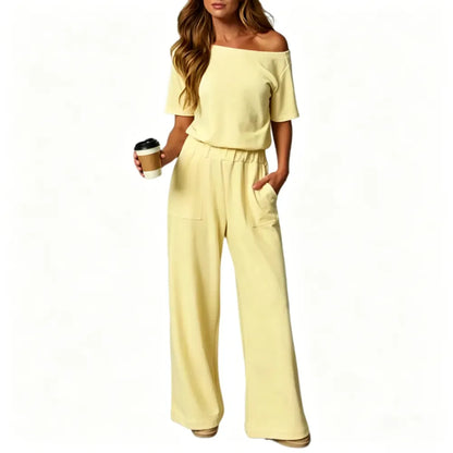 Women's Heather Off-Shoulder Wide Leg Jumpsuit