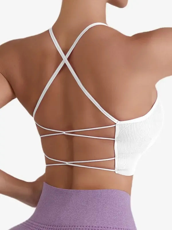 Women's 4pcs Solid Criss Cross Backless Sports Bra