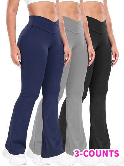 Women's Solid High Waist Flare Leg Sports Leggings
