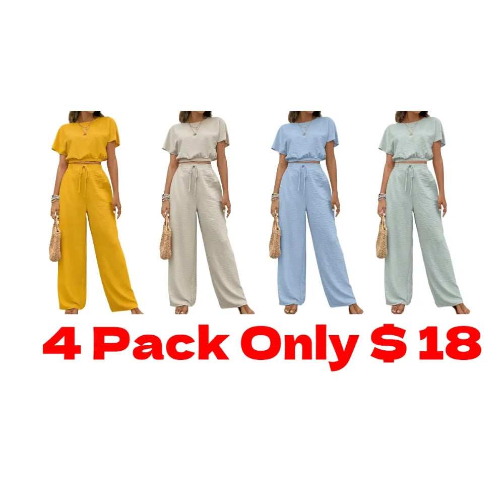Women's Solid Color Top & Wide Leg Pants Two-piece