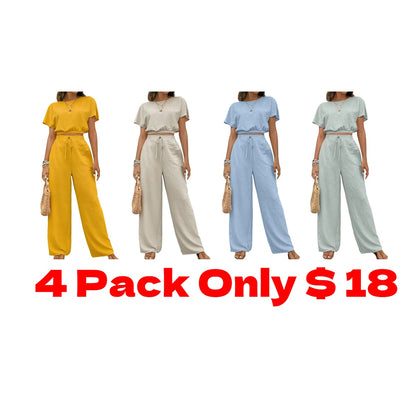 Women's Solid Color Top & Wide Leg Pants Two-piece