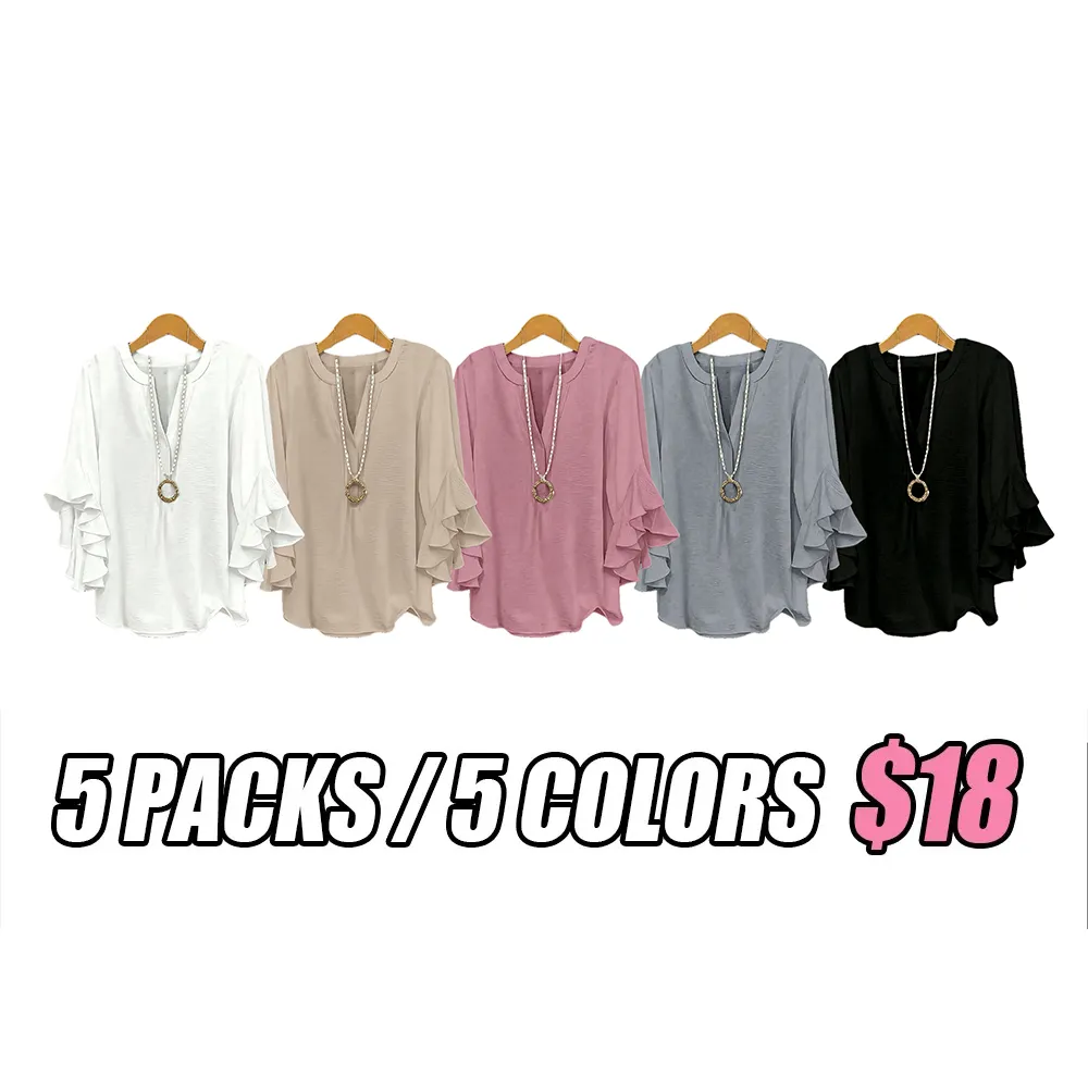 Plus Size Ruffle Sleeve V-Neck Shirt Top