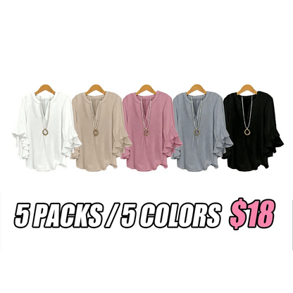 Plus Size Ruffle Sleeve V-Neck Shirt Top