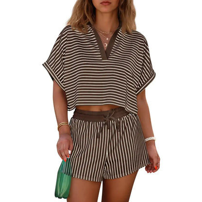 Women's Striped 2 Piece Short Sets