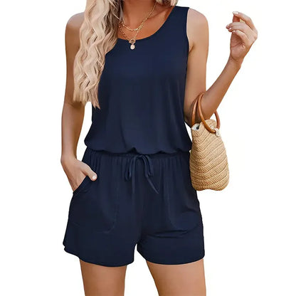 Casual Short Jumpsuit Rompers with Pockets