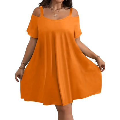 Plus Size Midi Dress Round Neck Short Sleeve