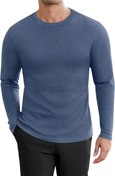 Men’s Cotton Waffle-Knit Thermal Shirt – Long Sleeve Warm Crewneck Top