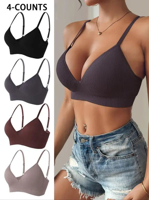 Women's Solid Color Push Up Wireless Bra