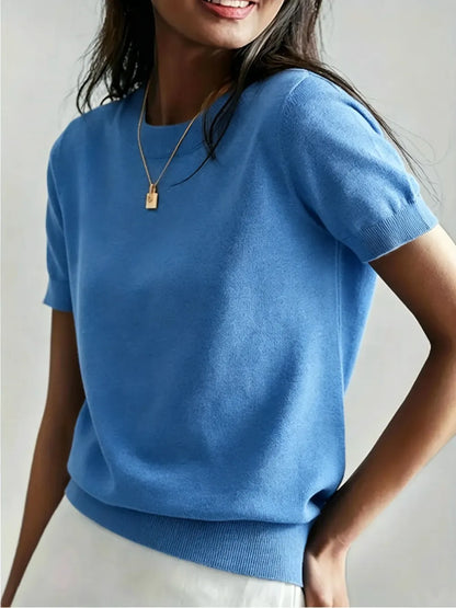 Women's Solid Color Crew Neck Short Sleeve Lightweight Loose Sweater