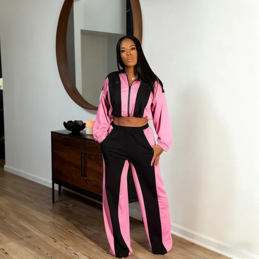Color block straight pants set