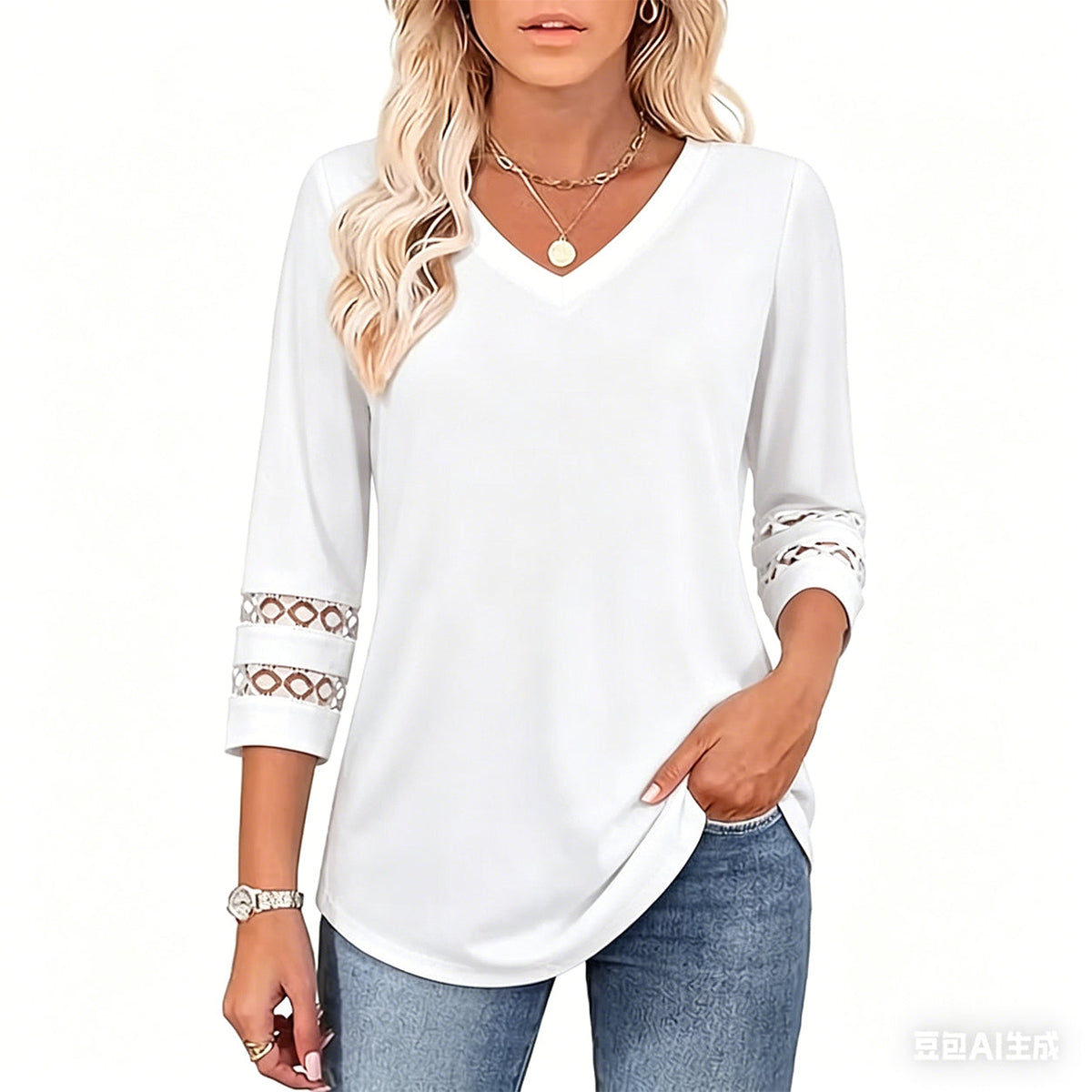 Summer Sale👗Womens 3/4 Length Sleeve Tops Trendy V Neck T Shirts