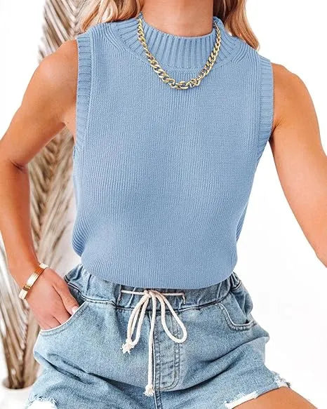 Women Knit Tank Tops Sleeveless Turtleneck Cami Shirts Sweater Vests