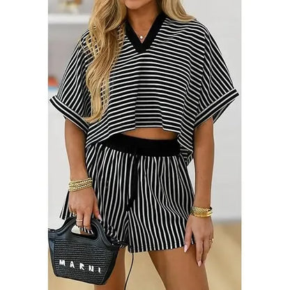 Women‘s Striped 2 Piece Short Sets