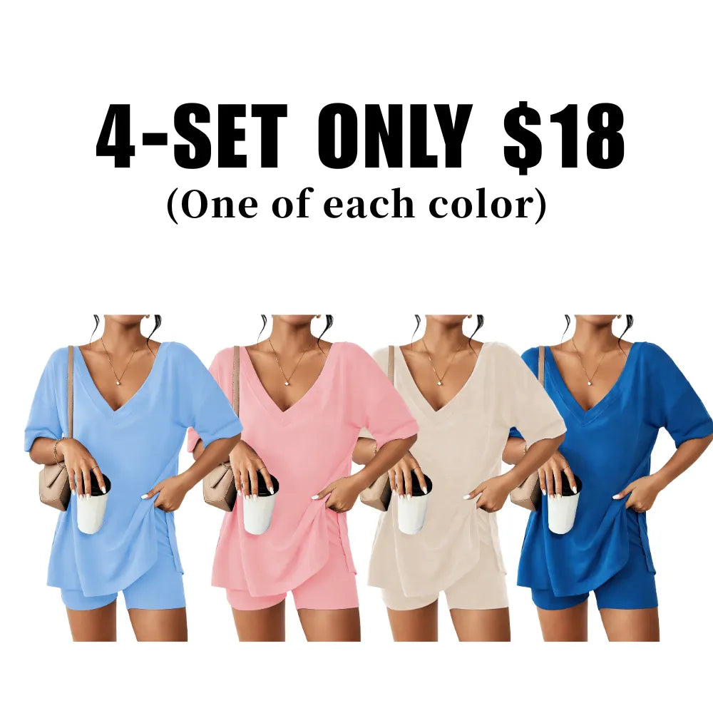 Oversized V-Neck Pajama Set for Women Soft Lightweight 2-Piece Loungewear