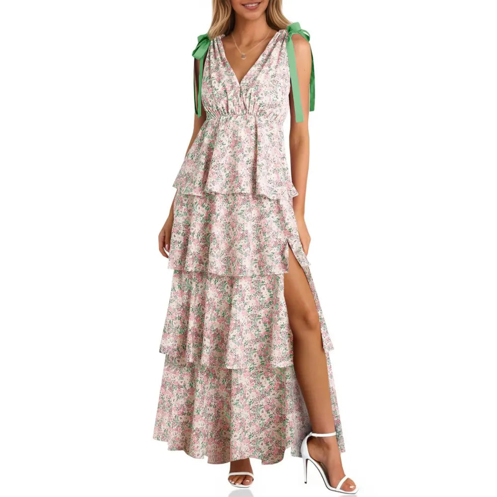 Dress Tie Strap Sleeveless V Neck High
