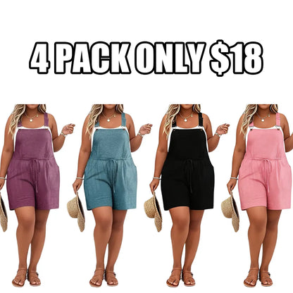 Plus Size Women's Jumpsuit with Straps, High Waist, Short Style