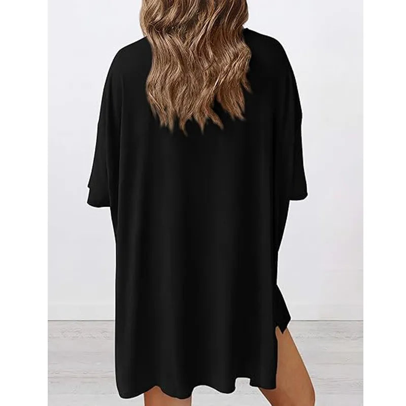 Women's two-piece set: slit-hem shirt paired with shorts