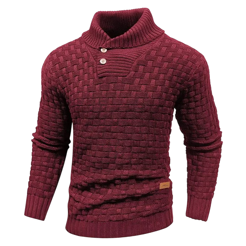 Men's Regular Textured Patched Detail Shawl Collar Sweater