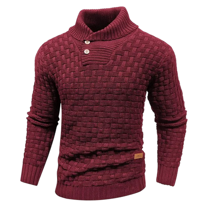 Men's Regular Textured Patched Detail Shawl Collar Sweater