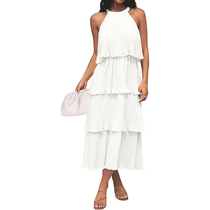Women's 2026 Summer Sleeveless Chiffon Flowy Midi Dress