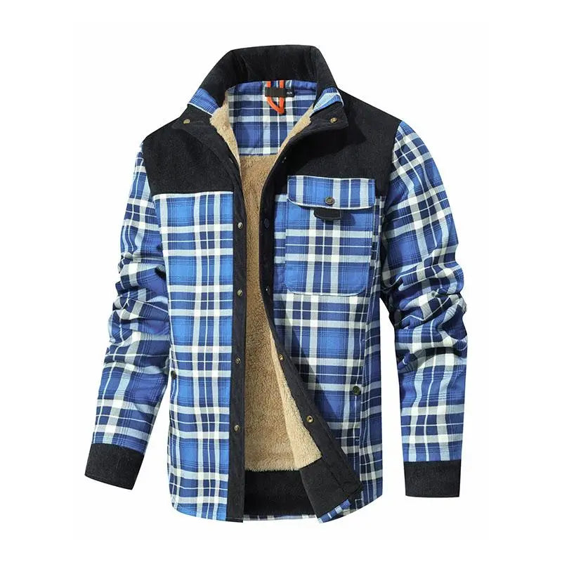 Men's Corduroy Plaid Sherpa Lined Flannel Shirt Jacket Fleece Coat