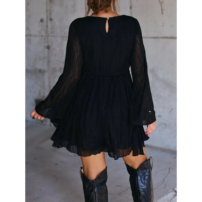 Women's V Neck Long Sleeve Mini Dress