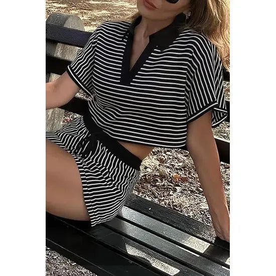 Women's Striped 2 Piece Short Sets