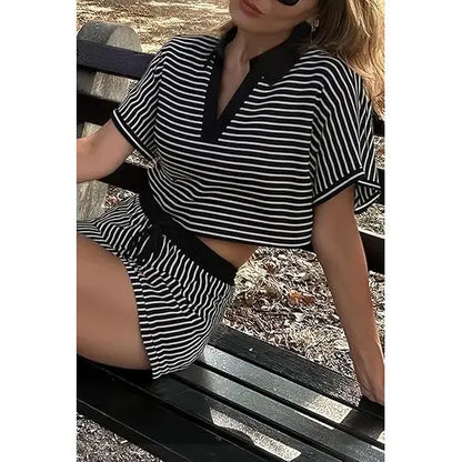 Women‘s Striped 2 Piece Short Sets