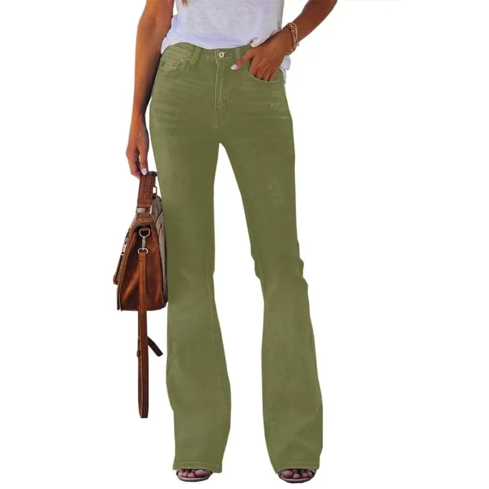 Women‘s High Waisted Flare Stretch Boyfriend Casual Denim Pants