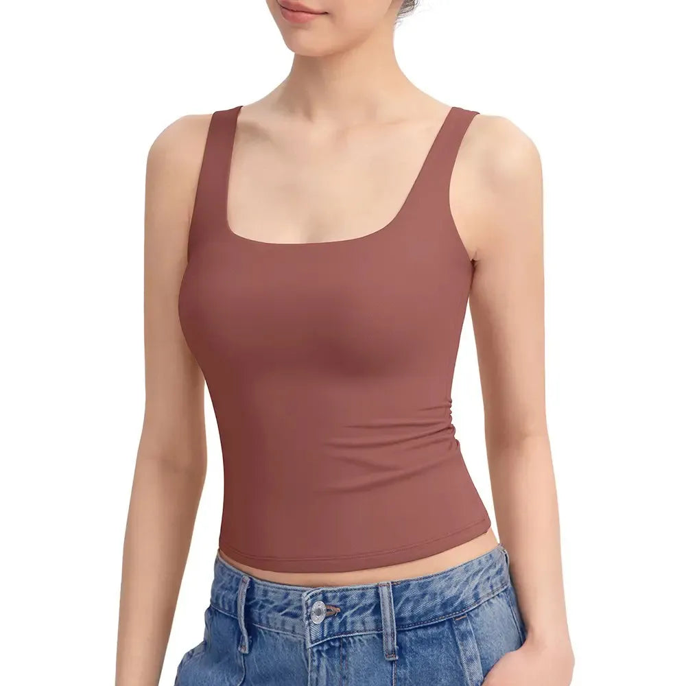 Women's Square Neck Tank Top  Double Layer Stretchy Top