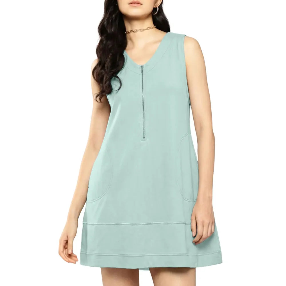 Women's Half-Zip Cotton A-Line Mini Dress