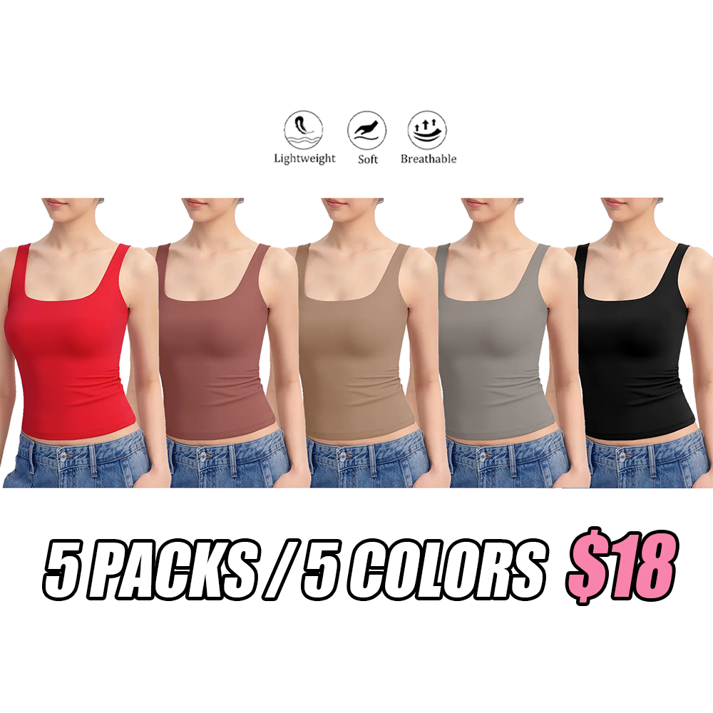 Women's Square Neck Tank Top  Double Layer Stretchy Top
