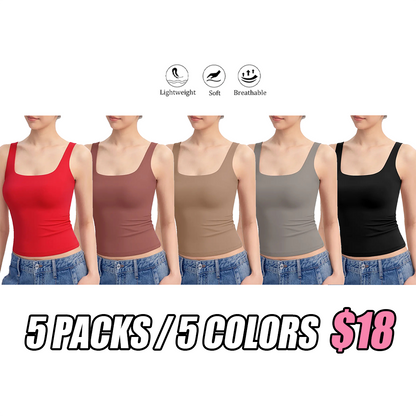 Women's Square Neck Tank Top  Double Layer Stretchy Top