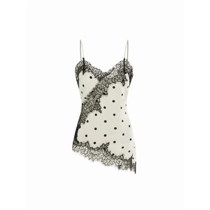 V-neck Floral Lace Lettuce Trim Cami Blouse