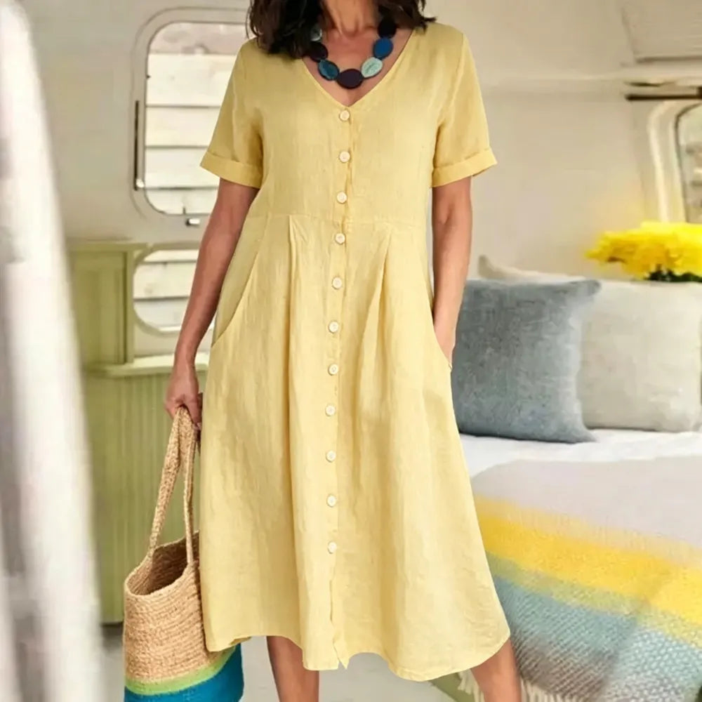 Women's Cotton Linen Midi Dress