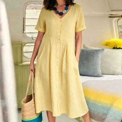 Women's Cotton Linen Midi Dress