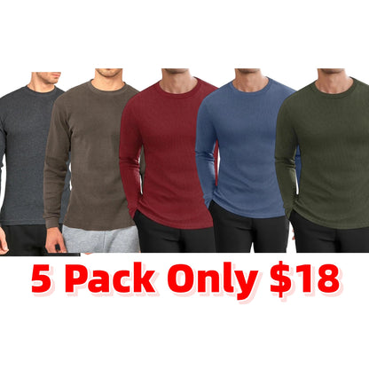 Men’s Cotton Waffle-Knit Thermal Shirt – Long Sleeve Warm Crewneck Top