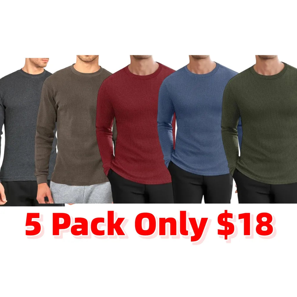 Men’s Cotton Waffle-Knit Thermal Shirt – Long Sleeve Warm Crewneck Top