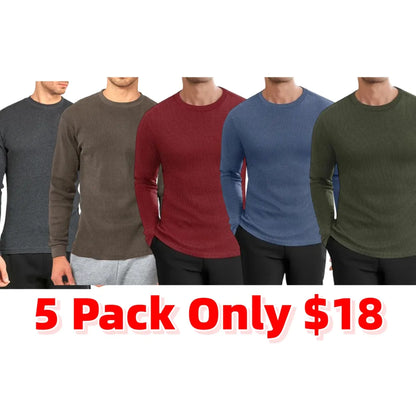 Men’s Cotton Waffle-Knit Thermal Shirt – Long Sleeve Warm Crewneck Top